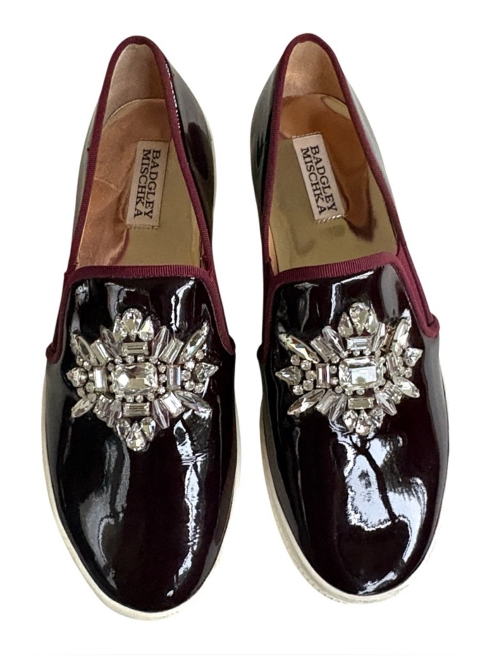 EUC Badgley Mischka Leather Barre Rhinestone Embellished Slip-On Flats Size 8 - Picture 2 of 8